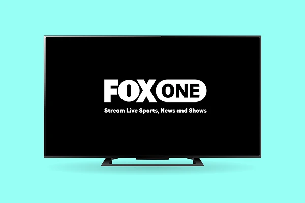 A television screen displaying the FOX ONE logo with the text 'Stream Live Sports, News and Shows' on a teal background