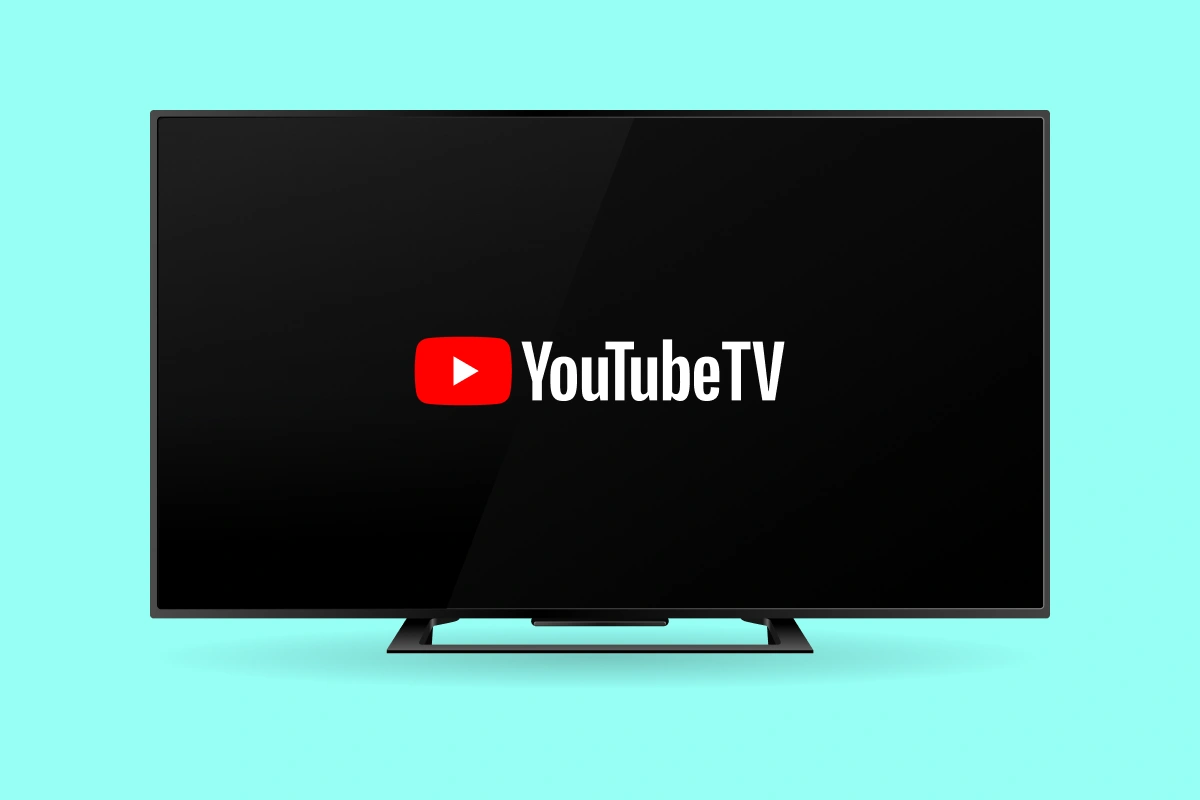 A large TV with YouTube TV on it.