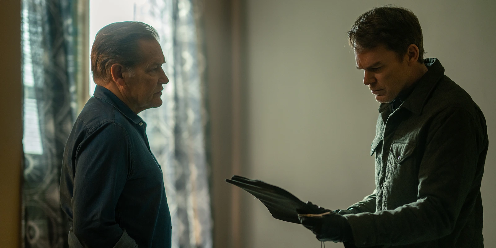 An still image of two characters from the television show Dexter on Paramount+ and Showtime =