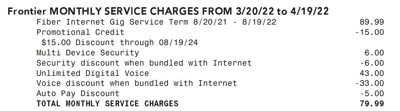 Charges on Frontier bill