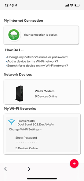 MyFrontier App Network Screen