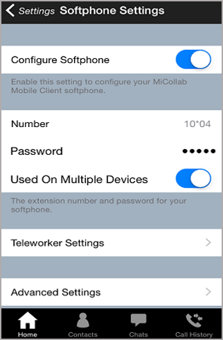 Micollab - Softphone settings screen