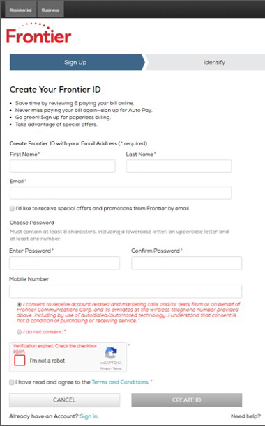 How To Create Your Frontier ID Frontier Communications