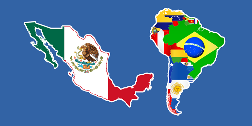 map and flags of central and south america