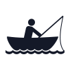 Man fishing in a canoe icon